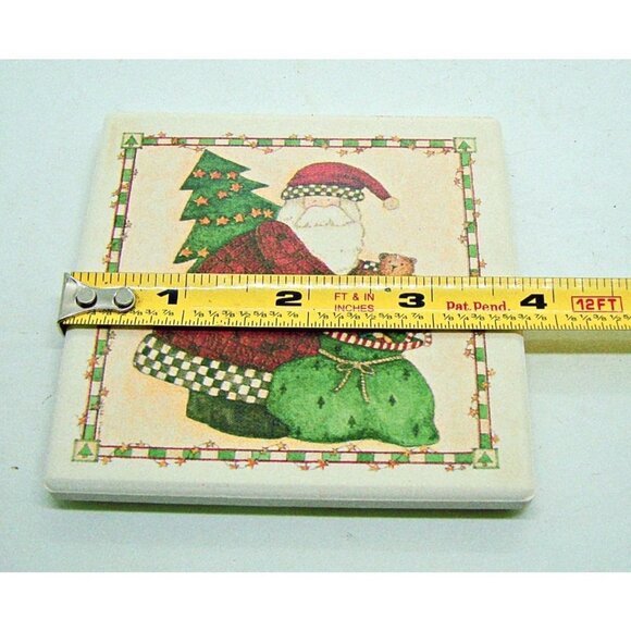 Decorative Art Tile Coaster Set 4 Santa Delivering Gift Holiday Christmas Decor - Picture 6 of 7